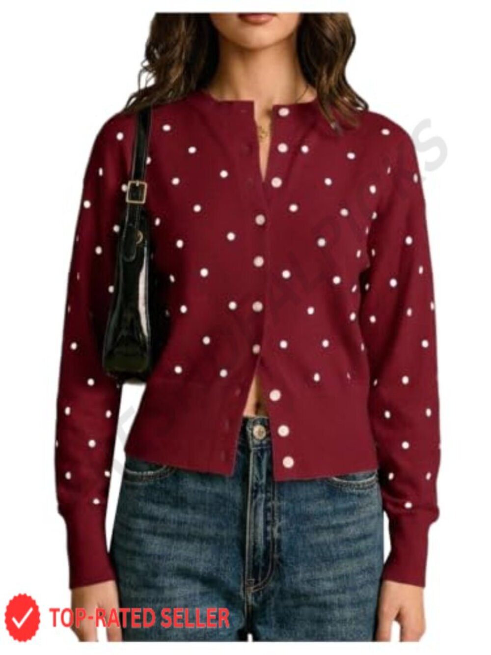 Polka Dots Button Up Long Sleeve Knit Cardigan Sweater